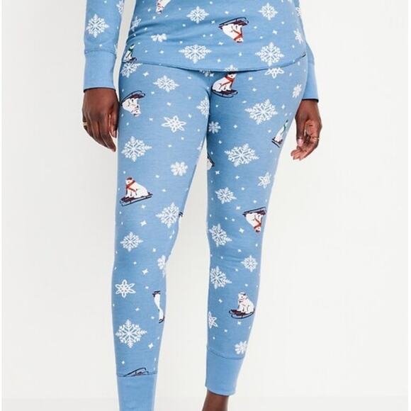 NEW Old Navy Polar Bear Holiday Print Blue Waffle Knit Pajama Set Size Small - Picture 2 of 12